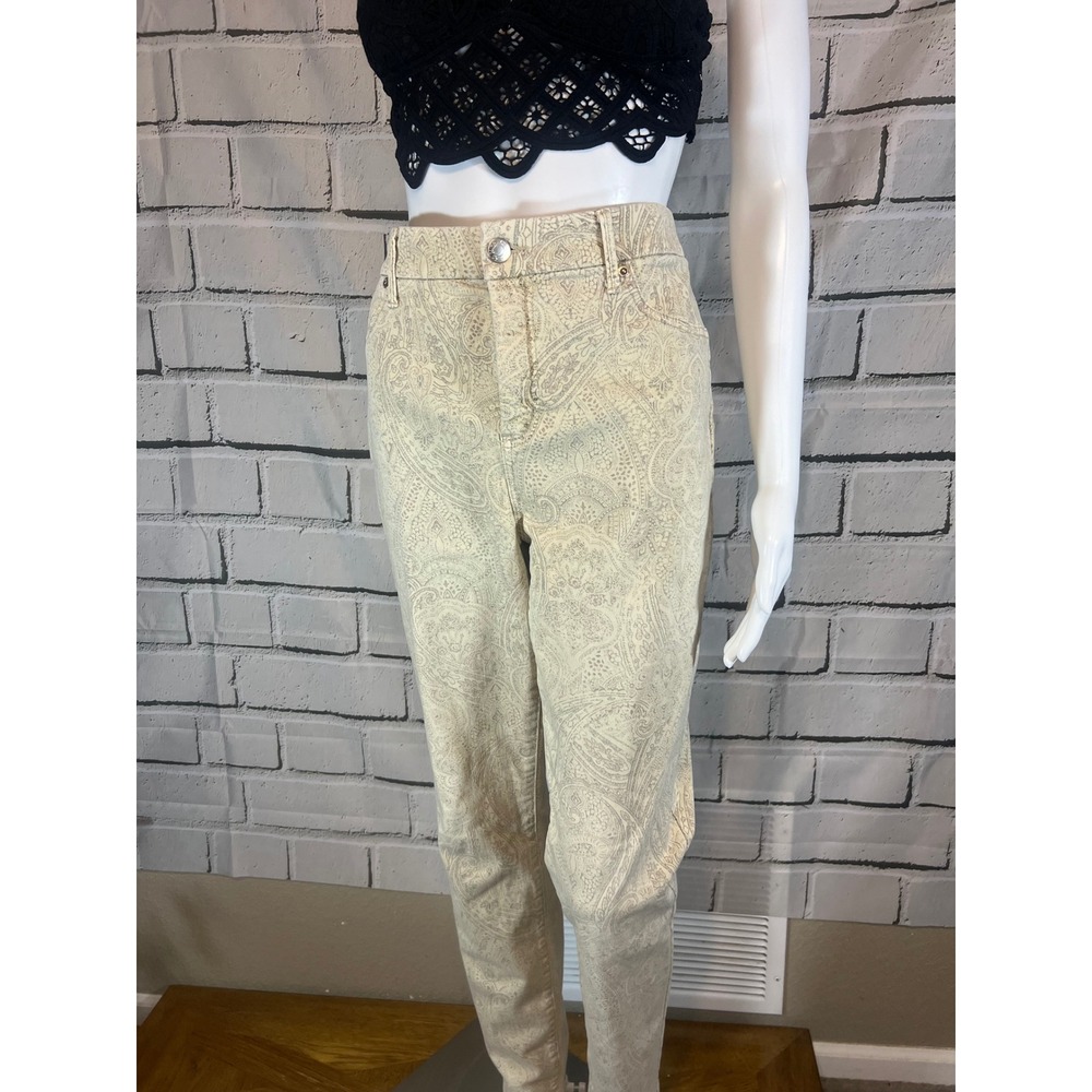 Chicos So Slimming Paisley Print Jeans Beige Tan Size 1.5 US 10 Regular